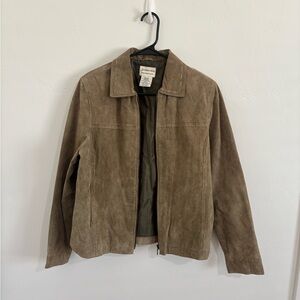 St. John’s Bay Genuine Leather Suede Jacket Tan Zip Up Women’s Medium